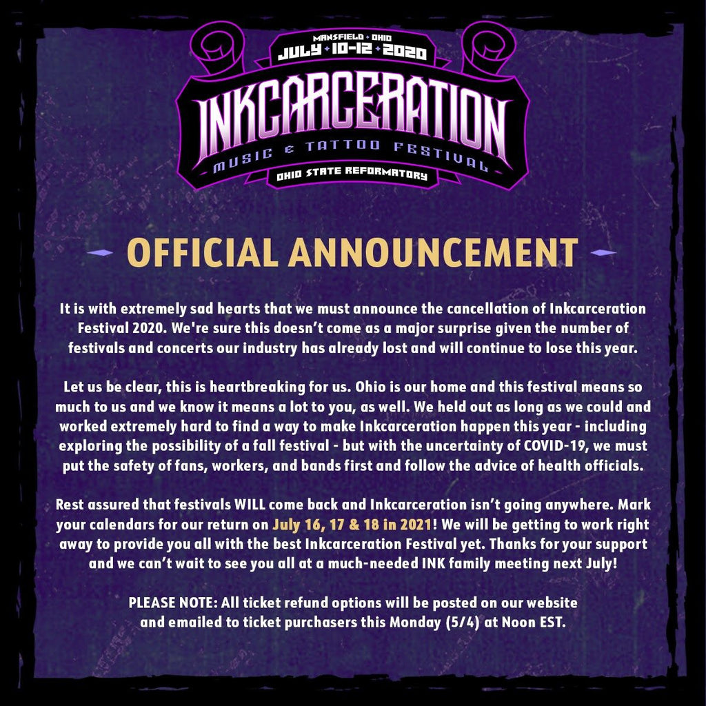 Inkcarceration Announces Cancellation of 2020 Festival
