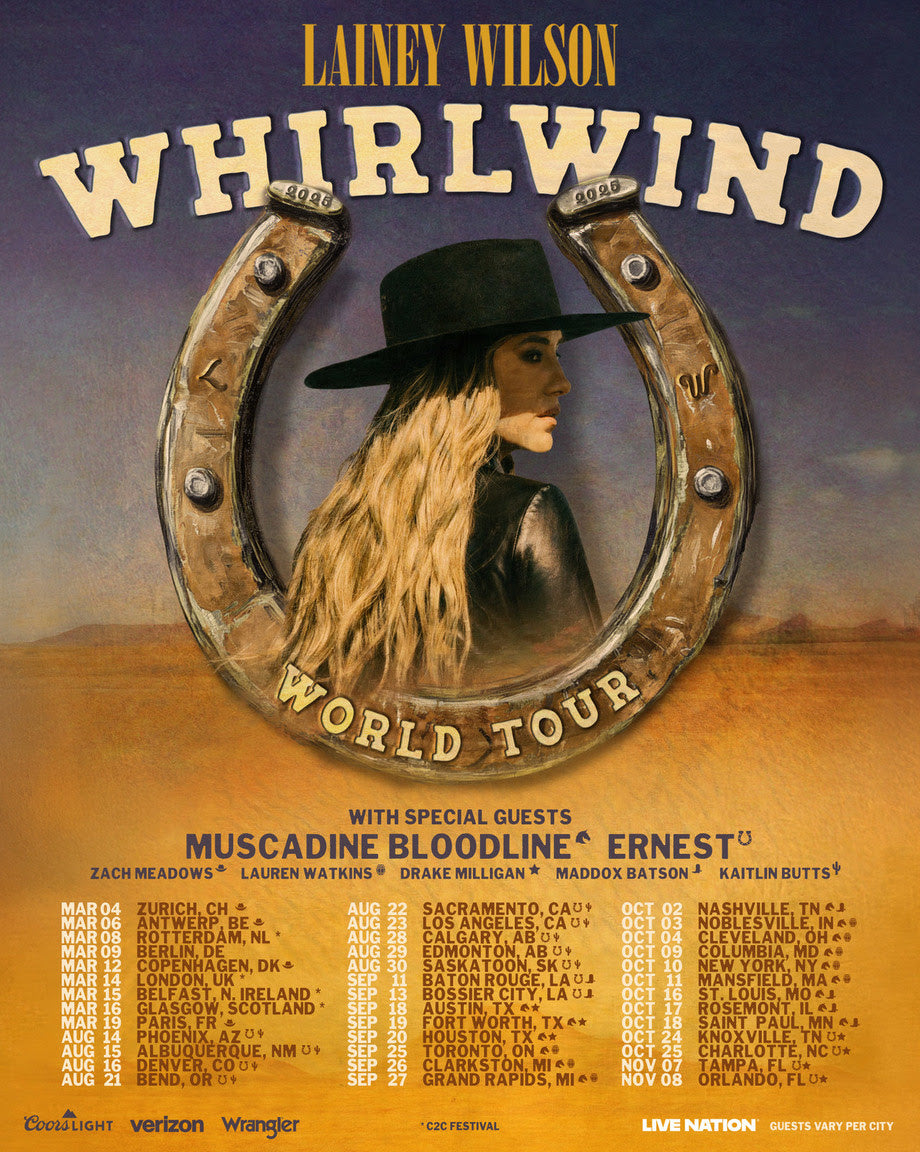 LAINEY WILSON CONFIRMS EXTENSIVE WHIRLWIND WORLD TOUR