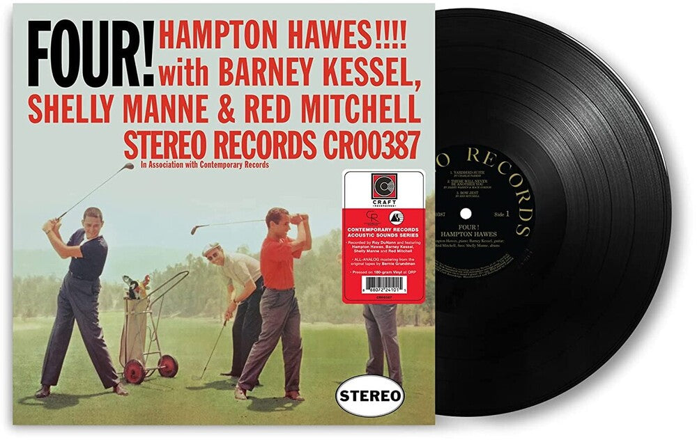 the album cover for Hampton Hawes with Barney Kessel, Shelly Manne and Red Mitchell - Four! (Contemporary Records Acoustic Sounds Series) [LP]