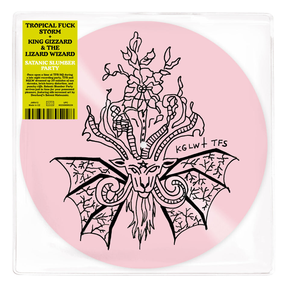 the album cover for King Gizzard & The Lizard Wizard - Satanic Slumber Party EP [Limited Edition Pink Silkscreened Vinyl]