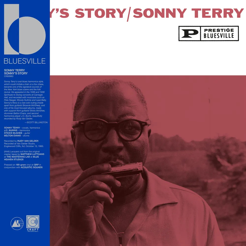the album cover for Sonny Terry - Sonny's Story - Bluesville Acoustic Sounds Series [180g Black with tip-on jacket]