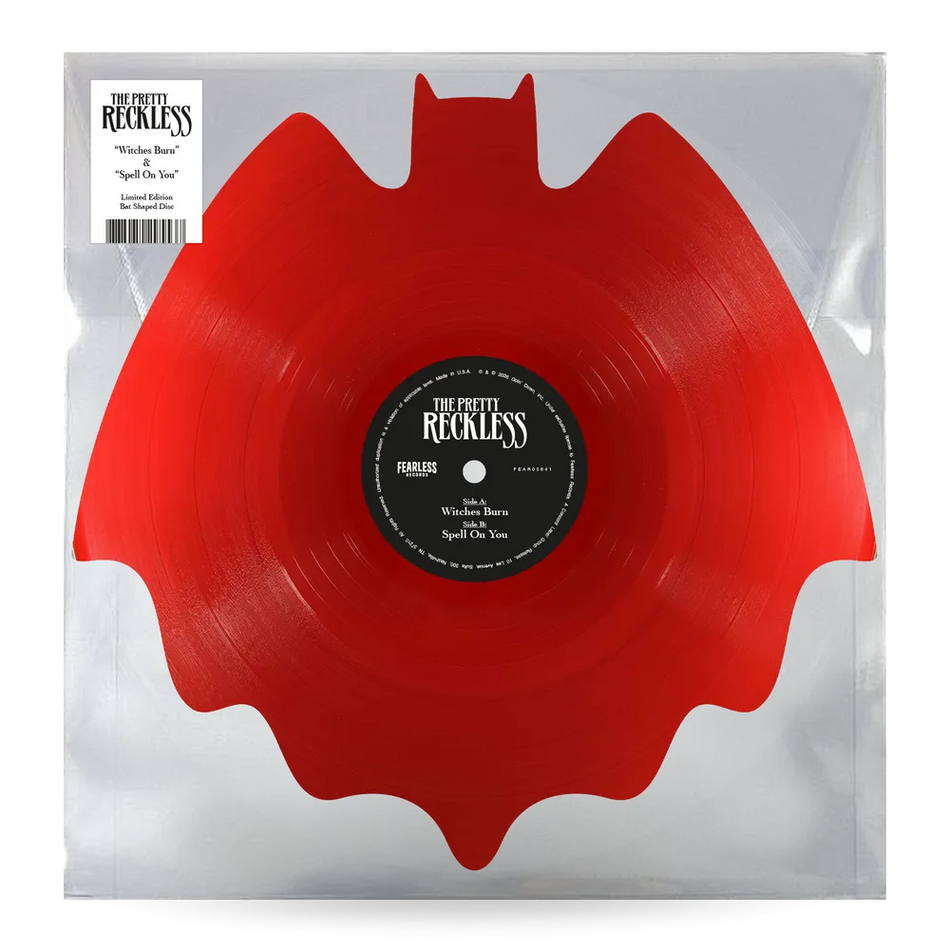the album cover for The Pretty Reckless - Witches Burn / Spell on You [Bat-Shaped Blood Red Single]