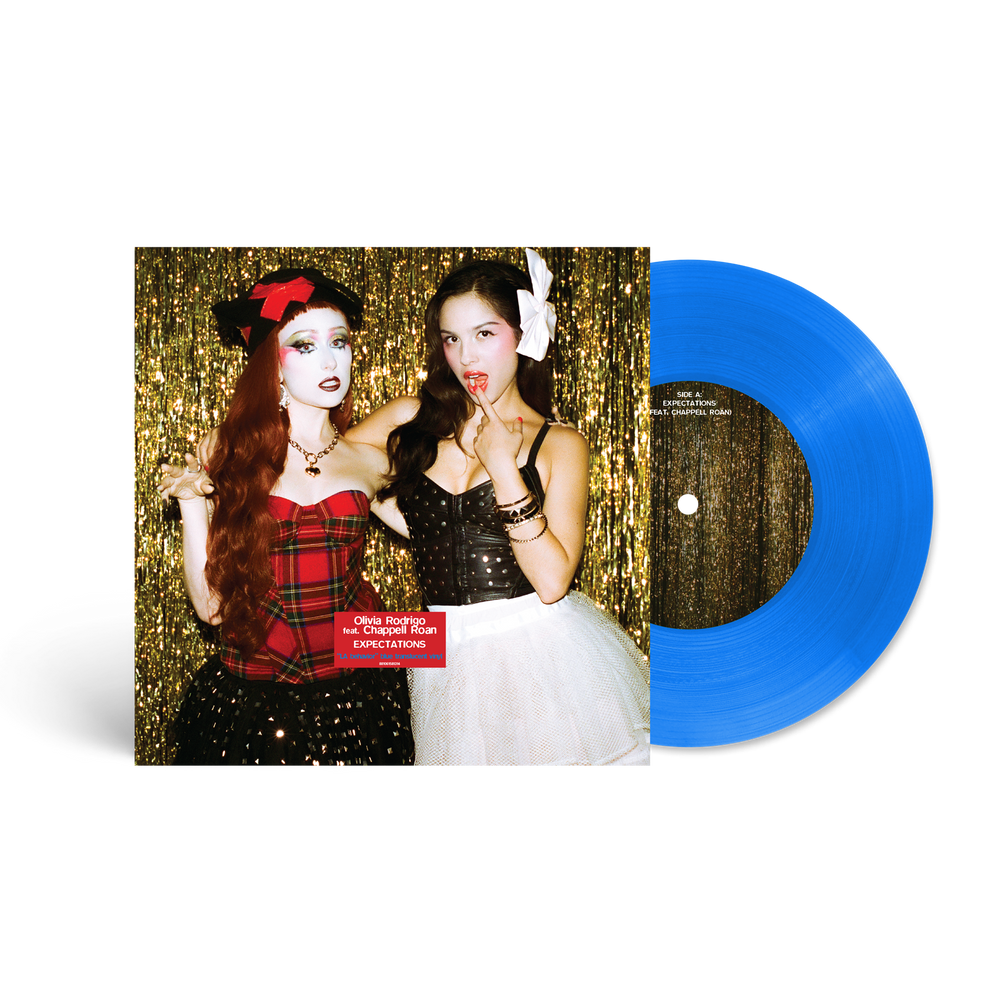 the album cover for Olivia Rodrigo / Chappell Roan - expectations [LA behavior Blue Translucent 7" Single]
