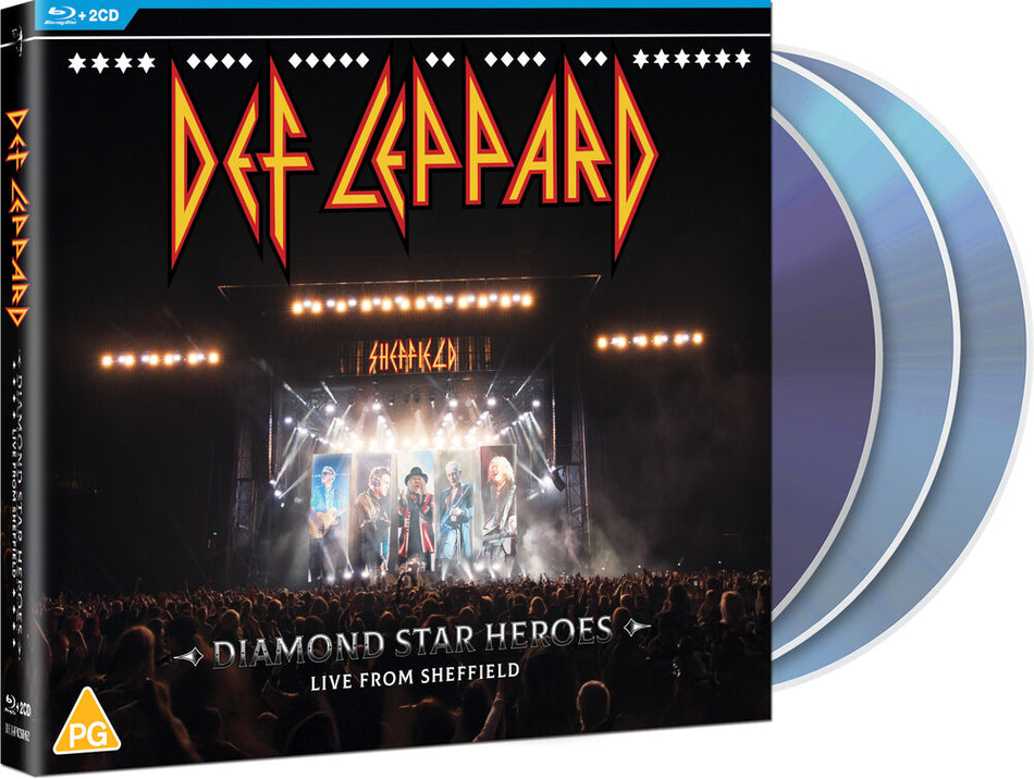 the album cover for Def Leppard - Diamond Star Heroes: Live from Sheffield [Blu-ray/2 CD]