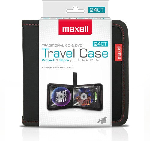 Maxell 190161 CD/DVD 24 Disc Capacity Zipper Case with plastic sleeves - Black