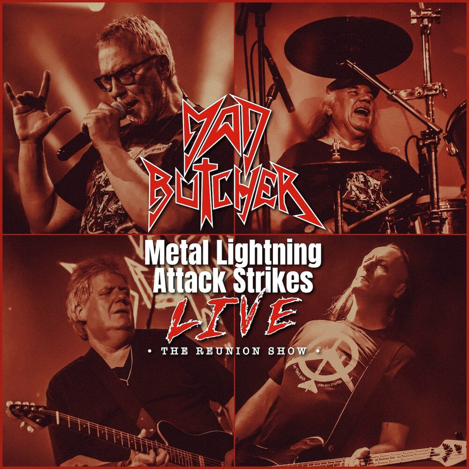 the album cover for mad butcher - Metal Lightning Attack Strikes Live - Reunion