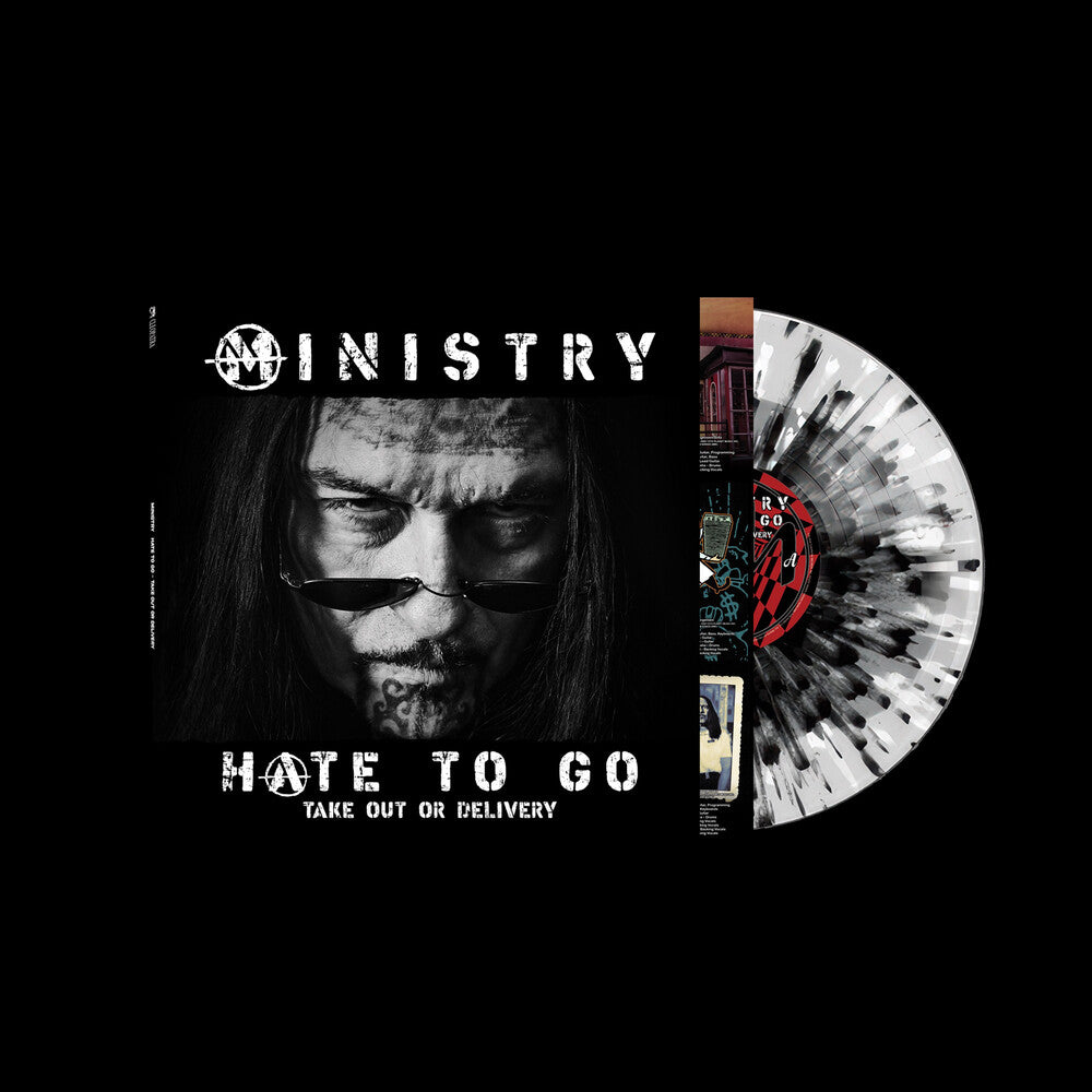 the album cover for Ministry - Hate To Go - Take Out Or Delivery [Black/Silver Splatter]