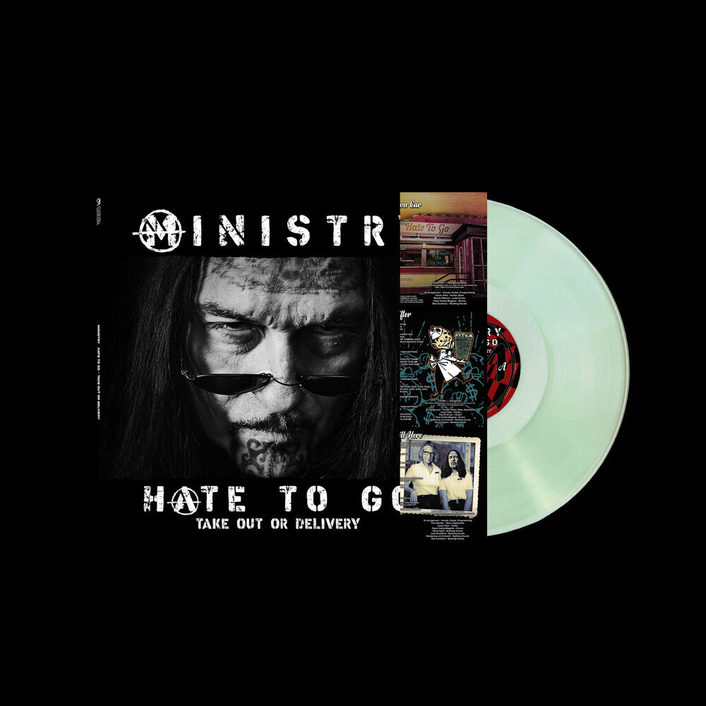 the album cover for Ministry - Hate To Go - Take Out Or Delivery [Coke Bottle Green]