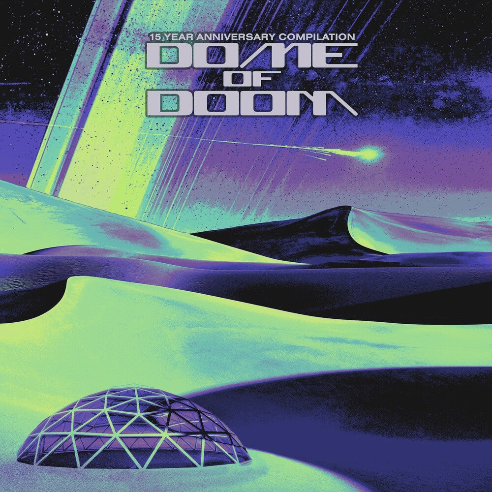 the album cover for Various Artists - Dome of Doom Records 15 Year Anniversary Compilation [Clear Purple / Sea-foam Green Vinyl]