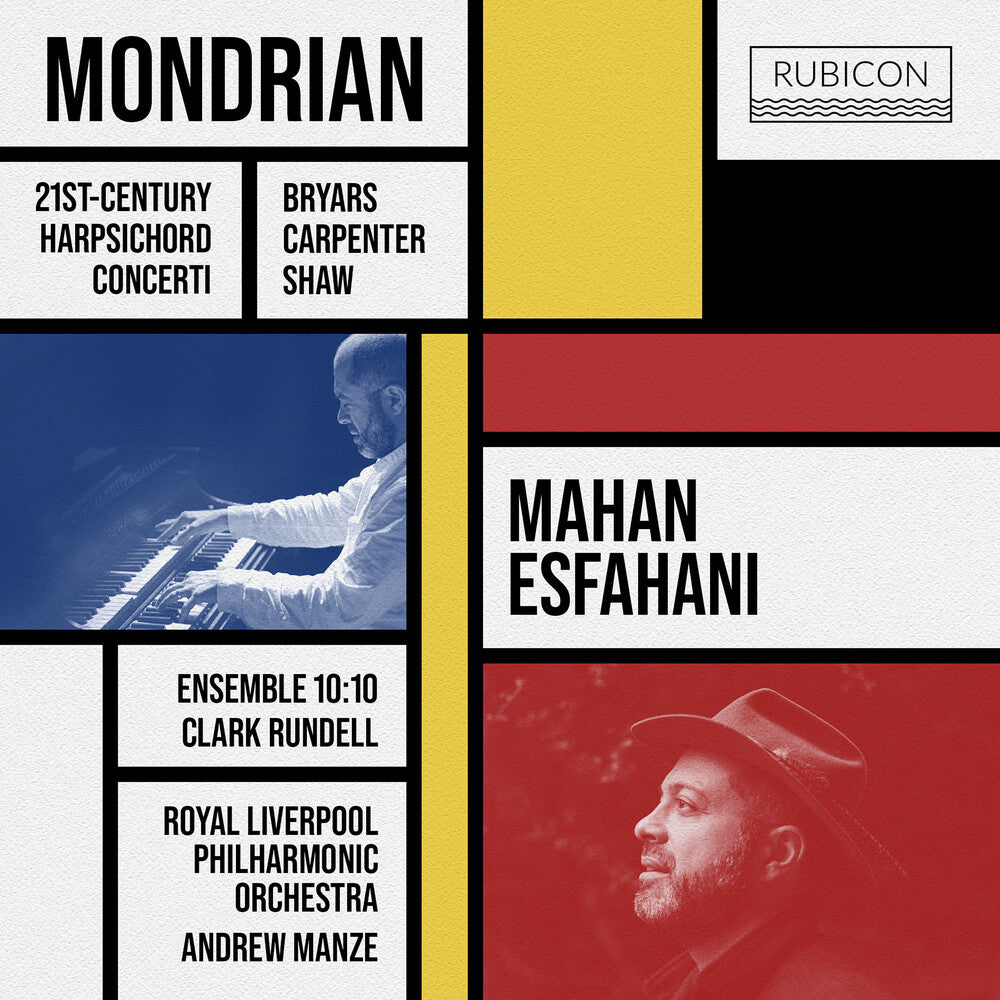 the album cover for Mahan Esfahani - Mondrian - 21st-Century Harpsichord Concerti