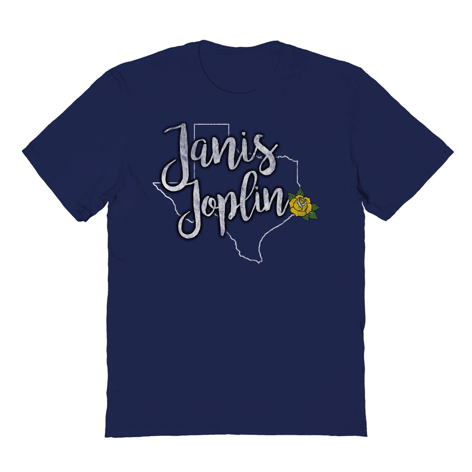 Goodie Two Sleeves Janis Joplin Yellow Rose Navy T-Shirt