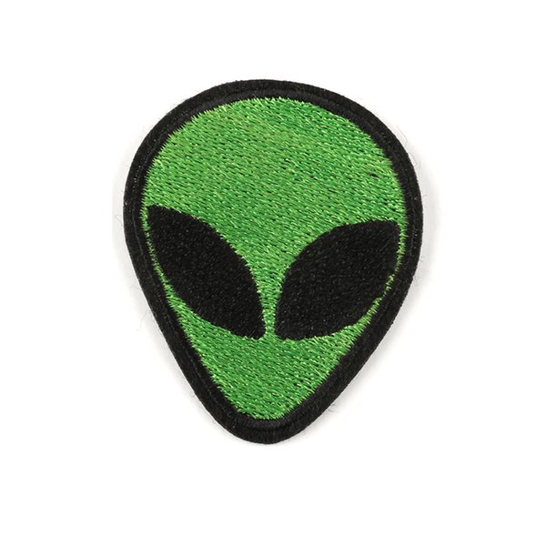 Alien Face Green Iron On Patch - Squatch In The Pit